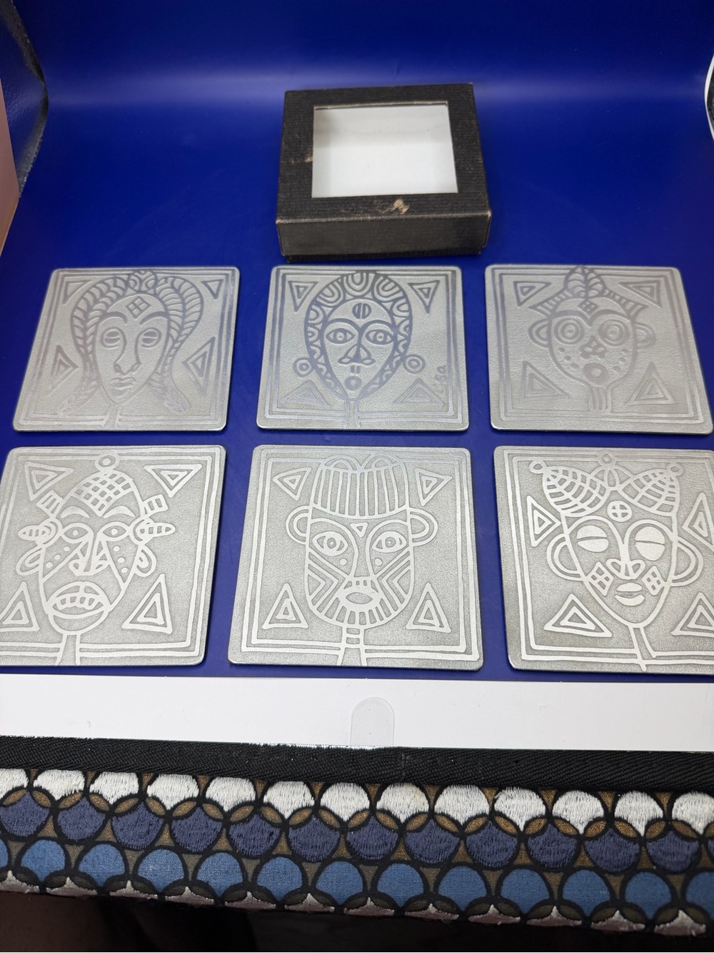 Silver Tribal Face Coasters - Set of 6